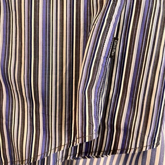 Calvin Klein Men's Long Sleeve Cotton Blue & Grey Striped Button Down Shirt sz L - Picture 6 of 6